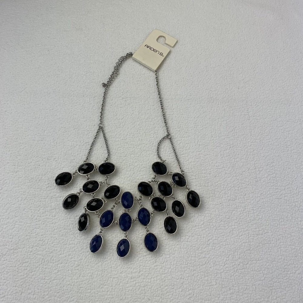 Arden B Triple Row Beaded Necklace Reversible Blue Black Ivory